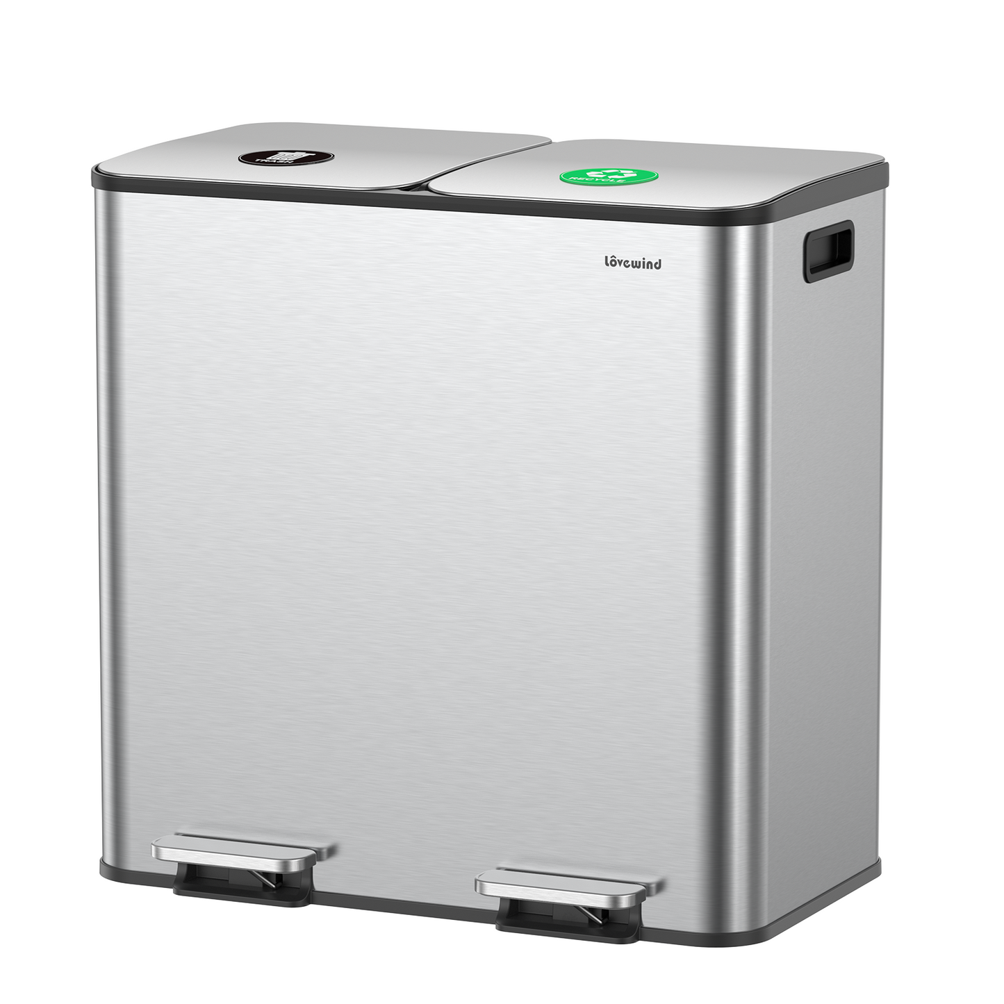 Dual Trash and Recycling Bins for Kitchen, 2×13 Gallon (2× 50L) Stainless Steel Trash and Recycle Bin Combo with Soft-Close Lid, Large Garbage Cans for Kitchen Home with 2 Magnets Sticker, Silver