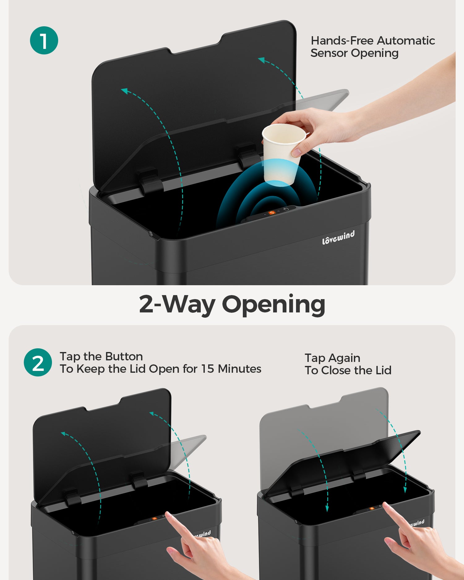 Kitchen Trash Can Touchless, 13 Gallon/50 L Stainless Steel Automatic Motion Sensor Trash Can, Type-C Rechargeable Garbage Can with Lid, Silent Close, Touchless Trash Bin for Home Kitchen, Black