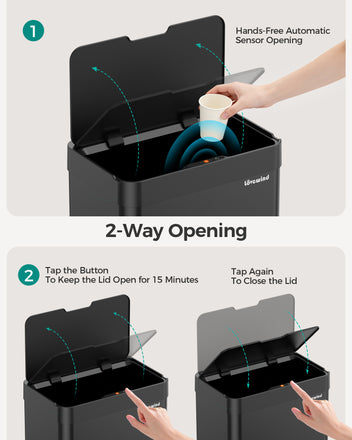 Kitchen Trash Can Touchless, 13 Gallon/50 L Stainless Steel Automatic Motion Sensor Trash Can, Type-C Rechargeable Garbage Can with Lid, Silent Close, Touchless Trash Bin for Home Kitchen, Black