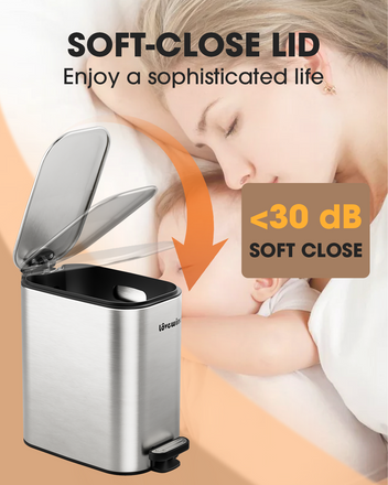 Lovewind 2 Pack Bathroom Trash Can with Lid, 1.6 Gallon/ 6 Liter Stainless Steel Garbage Can with Removable Inner Bucket, Step Pedal Wastebasket-Narrow Waste Bin for Bathroom, Toilet, Bedroom, Silver
