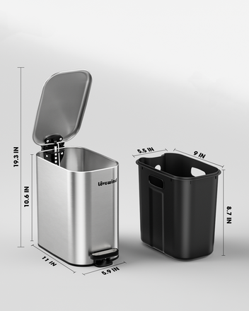 Lovewind 2 Pack Bathroom Trash Can with Lid, 1.6 Gallon/ 6 Liter Stainless Steel Garbage Can with Removable Inner Bucket, Step Pedal Wastebasket-Narrow Waste Bin for Bathroom, Toilet, Bedroom, Silver