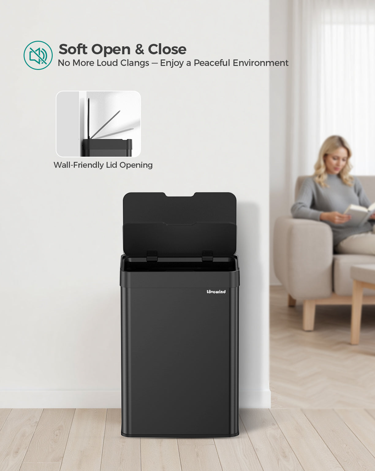 Kitchen Trash Can Touchless, 13 Gallon/50 L Stainless Steel Automatic Motion Sensor Trash Can, Type-C Rechargeable Garbage Can with Lid, Silent Close, Touchless Trash Bin for Home Kitchen, Black