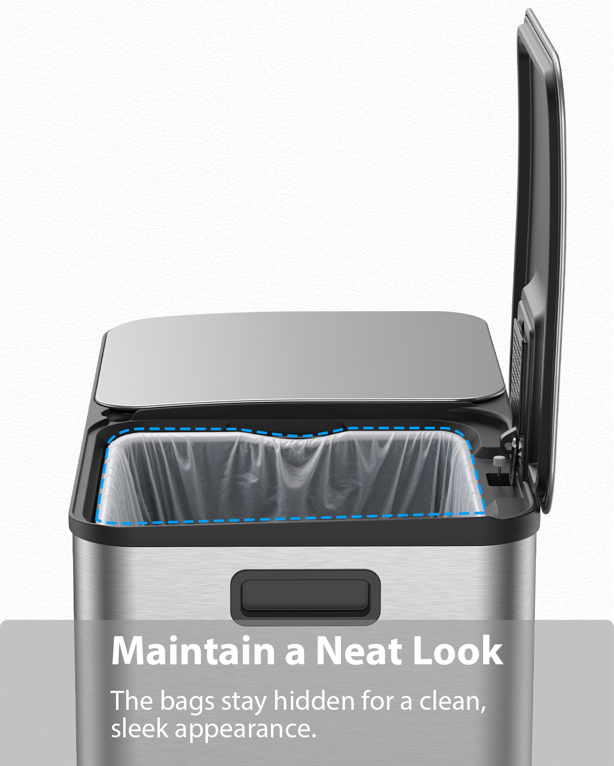 Dual Trash and Recycling Bins for Kitchen, 2×13 Gallon (2× 50L) Stainless Steel Trash and Recycle Bin Combo with Soft-Close Lid, Large Garbage Cans for Kitchen Home with 2 Magnets Sticker, Silver