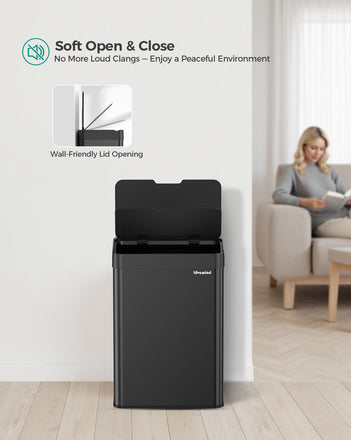 Kitchen Trash Can Touchless, 13 Gallon/50 L Stainless Steel Automatic Motion Sensor Trash Can, Type-C Rechargeable Garbage Can with Lid, Silent Close, Touchless Trash Bin for Home Kitchen, Black