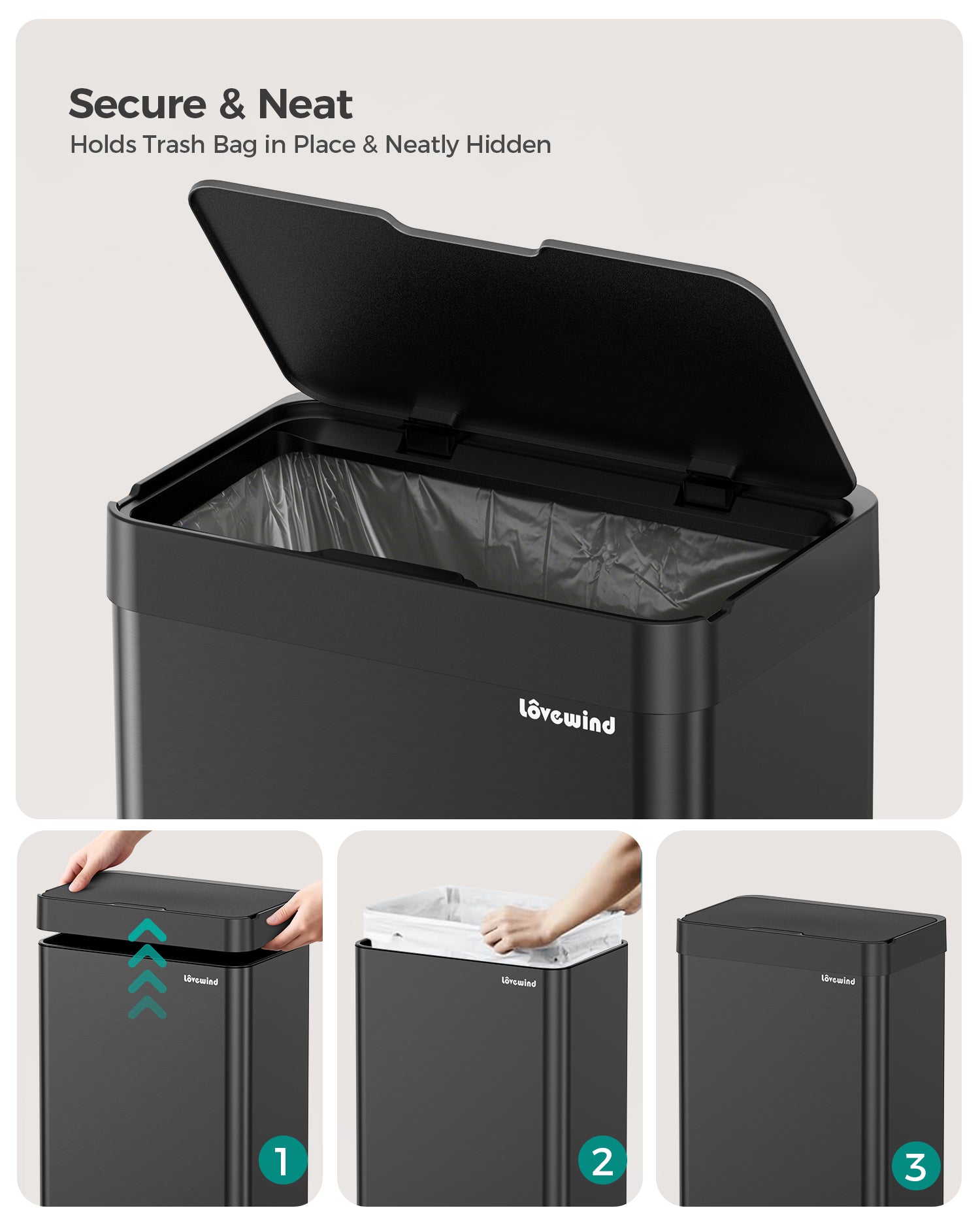 Kitchen Trash Can Touchless, 13 Gallon/50 L Stainless Steel Automatic Motion Sensor Trash Can, Type-C Rechargeable Garbage Can with Lid, Silent Close, Touchless Trash Bin for Home Kitchen, Black