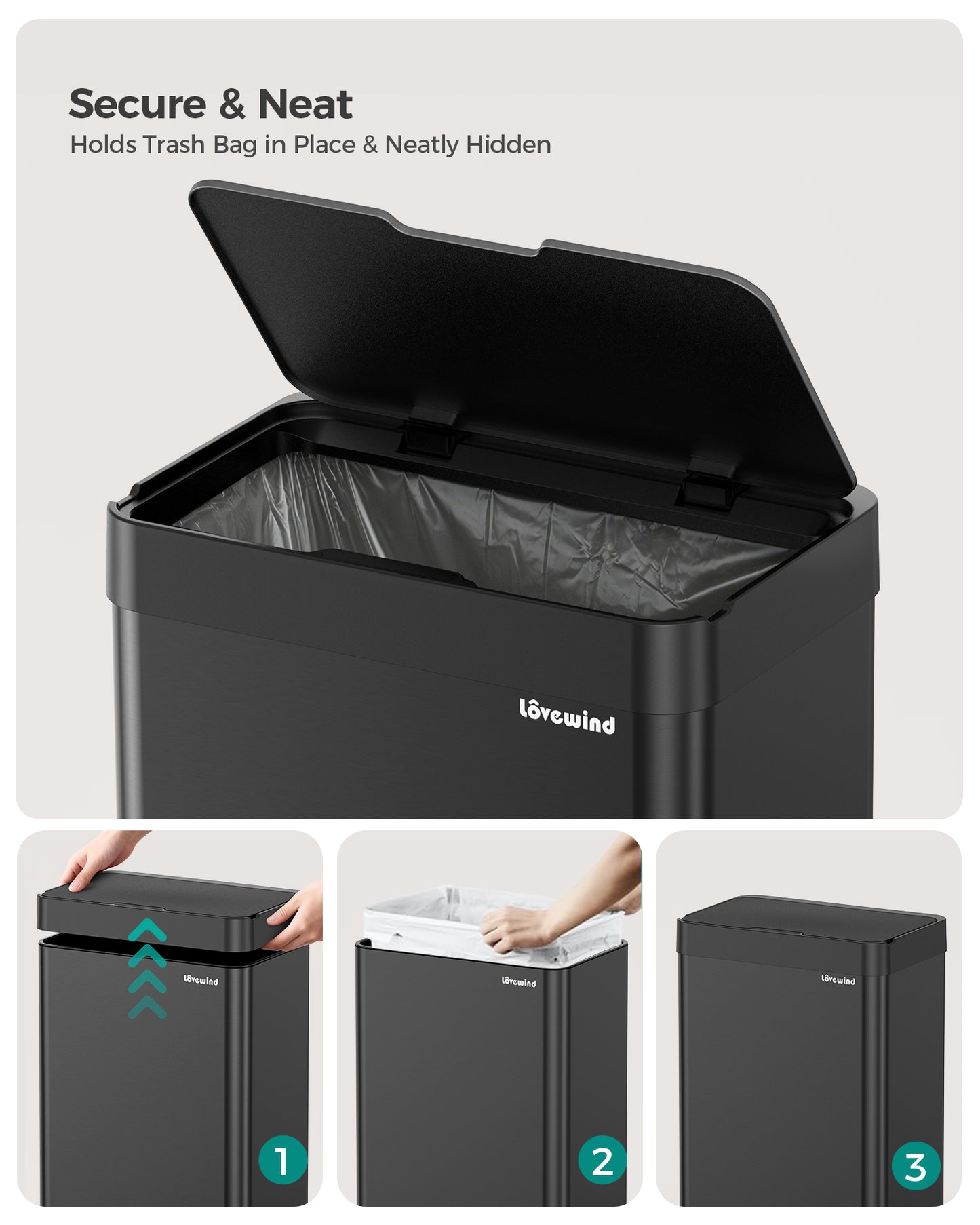 Kitchen Trash Can Touchless, 13 Gallon/50 L Stainless Steel Automatic Motion Sensor Trash Can, Type-C Rechargeable Garbage Can with Lid, Silent Close, Touchless Trash Bin for Home Kitchen, Black