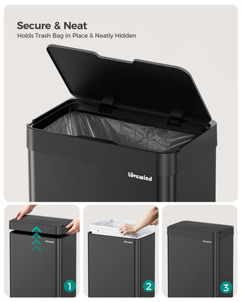 Kitchen Trash Can Touchless, 13 Gallon/50 L Stainless Steel Automatic Motion Sensor Trash Can, Type-C Rechargeable Garbage Can with Lid, Silent Close, Touchless Trash Bin for Home Kitchen, Black