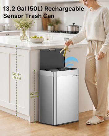 13.2 Gallon Automatic Kitchen Trash Can,Touchless Sensor Garbage Can,Silver