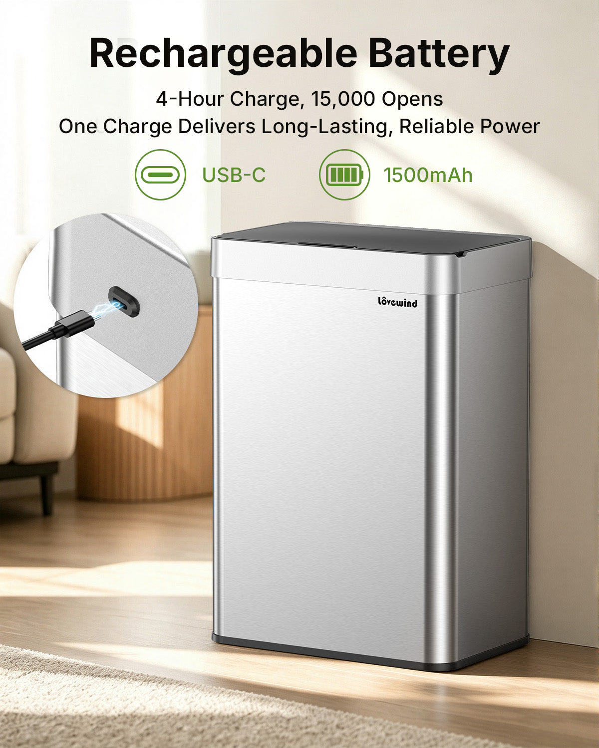 13.2 Gallon Automatic Kitchen Trash Can,Touchless Sensor Garbage Can,Silver