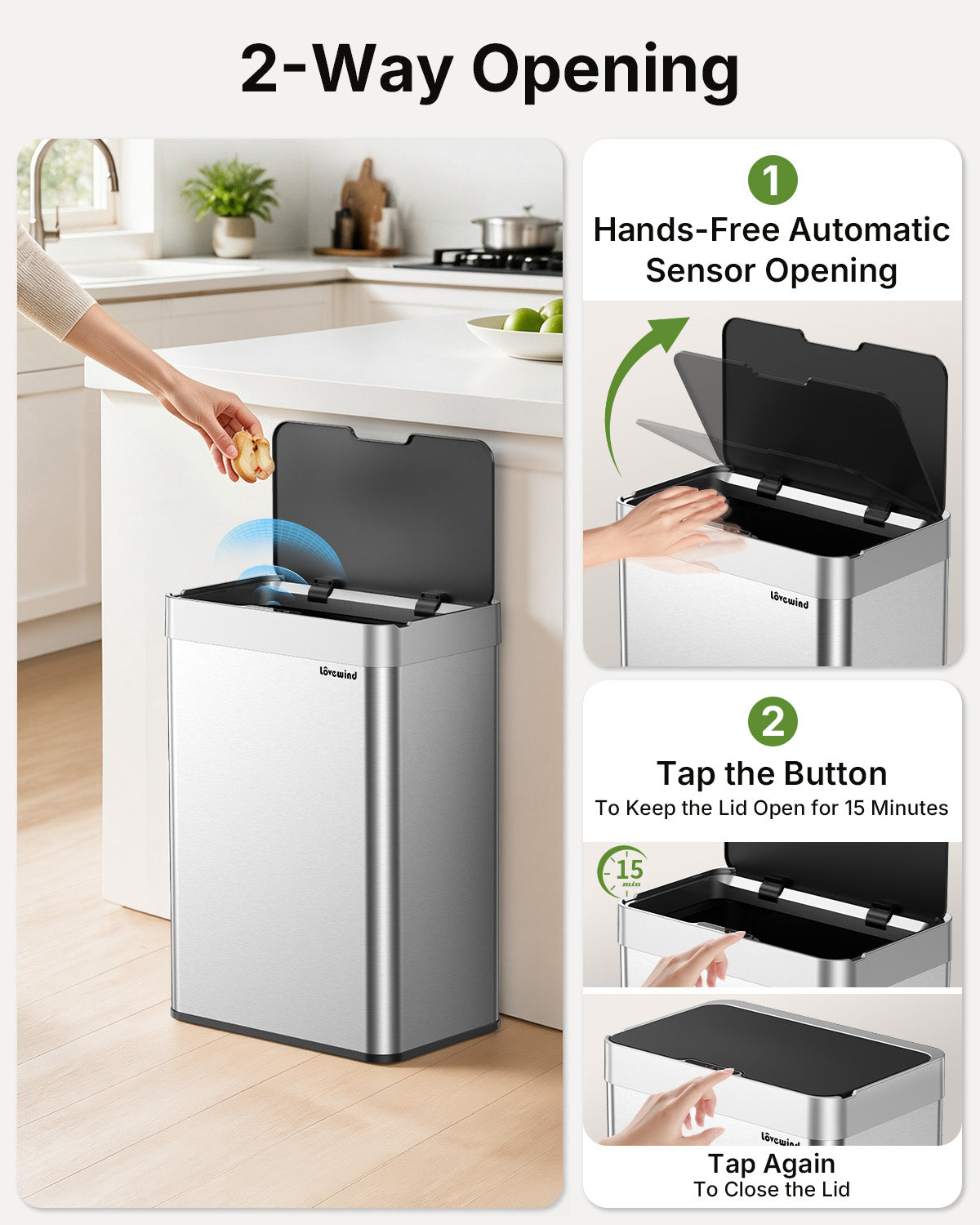 13.2 Gallon Automatic Kitchen Trash Can,Touchless Sensor Garbage Can,Silver