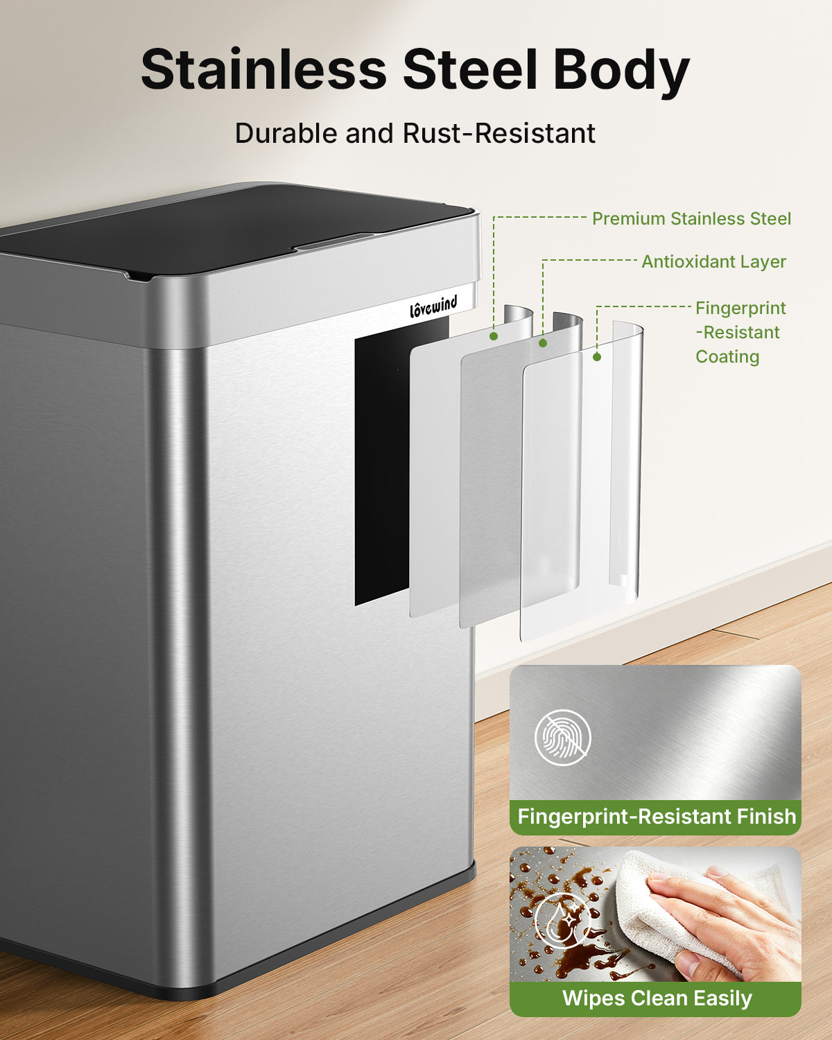 13.2 Gallon Automatic Kitchen Trash Can,Touchless Sensor Garbage Can,Silver