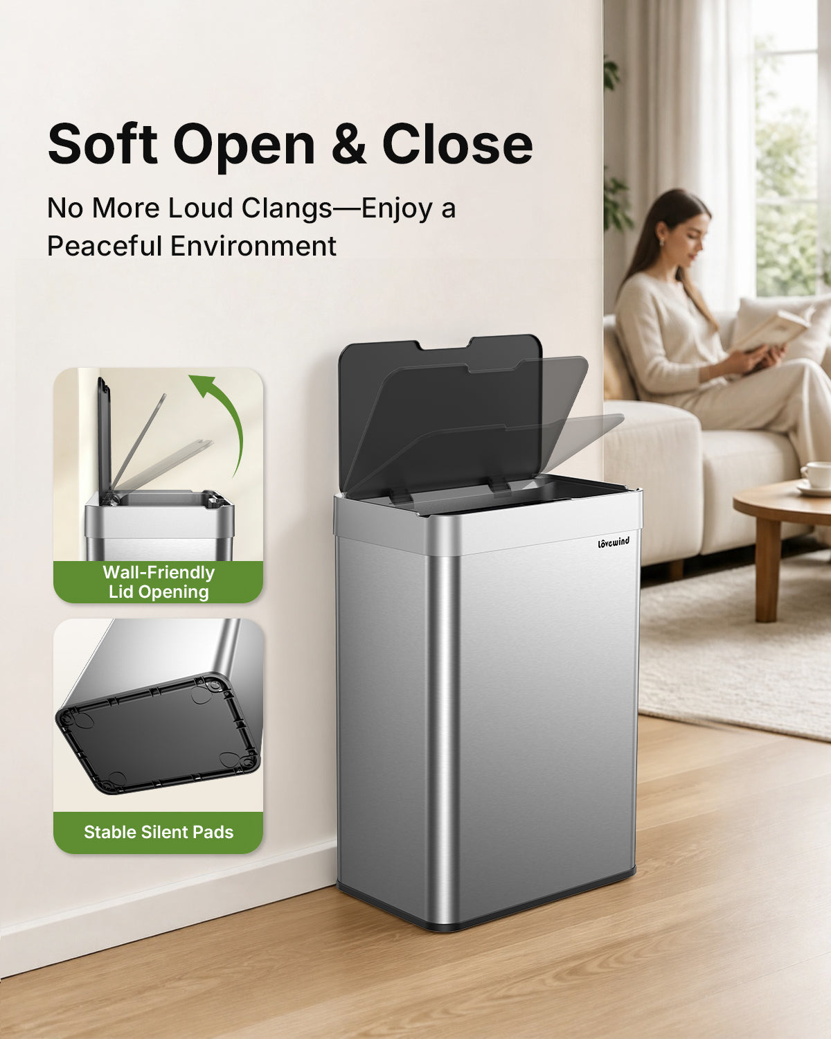 13.2 Gallon Automatic Kitchen Trash Can,Touchless Sensor Garbage Can,Silver