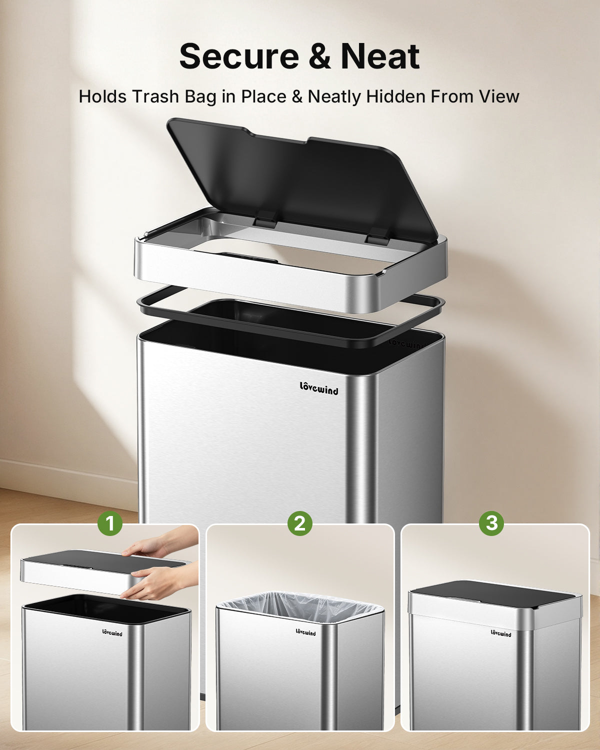 13.2 Gallon Automatic Kitchen Trash Can,Touchless Sensor Garbage Can,Silver